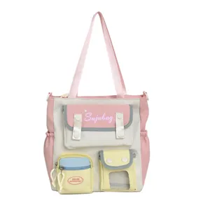 Japanese College Style Canvas Backpack Large Capacity Student School Bag Casual Multipurpose Travel Shoulder Bag With Pendant