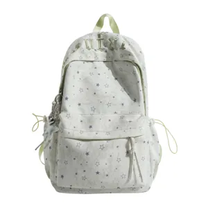 Korean style ins star print canvas backpack for students, large capacity casual school bag.
