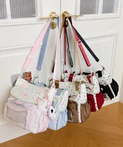 Bolso ita dulce de estilo japonés gran capacidad bolso cruzado de lona para estudiantes