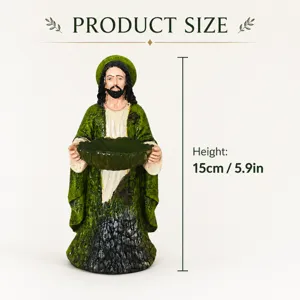 Resin Jesus statue bird feeder green robe home decor table ornament 15cm height figurine