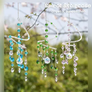 Handmade Spiral Staircase Crystal Suncatcher Prism Rainbow Maker Colorful Crystal Beads Hanging Ornament For Home Window Living Room Decoration Gift