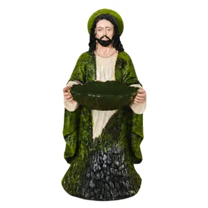 Resin religious figurine bird feeder statue table decor craft home ornament green item