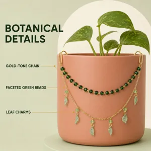 Σετ Πράσινο Κρυστάλλινο Φύλλο Suncatcher για Διακόσμηση Γλάστρας Κήπου Χρυσή Αλυσίδα Πράσινες Χάντρες Βοτανικό Δώρο