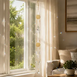 Artificial Crystal Alloy Suncatcher Wind Chime Gold Chain Prism Hanging Decoration For Window Bedroom Home Decor Gift