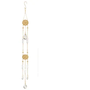 Golden crystal suncatcher wind chime hanging pendant for bedroom window and home decor.