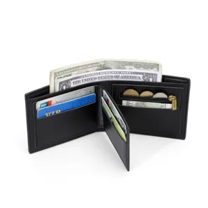 Portefeuille homme noir classique en cuir PU avec fentes pour cartes et monnaie.