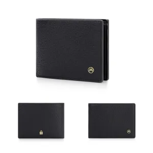 Portefeuille homme noir en cuir PU avec blocage RFID et design élégant logo métal M.