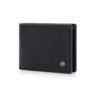 Portefeuille homme en cuir noir pliable avec fentes pour cartes et design d affaires elegant.