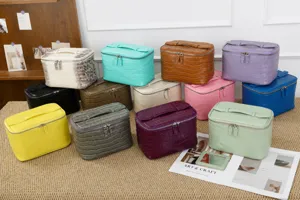 Bolso de Maquillaje de Cuero Auténtico Patrón Cocodrilo Gran Capacidad Estuche Portátil