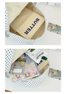 Vista dettagliata zaino pois retro coreano, borsa tela grande capacità per donne e ragazze.