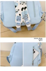 Light blue cartoon puppy print backpack, cute style student school bag with multi-pocket.