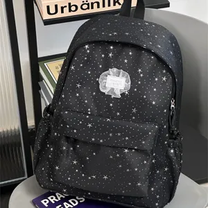 Black star print backpack for women casual school bookbag stylish daily travel daypack.