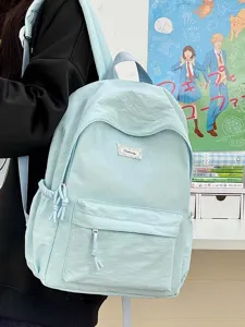 Lässiger einfarbiger minimalistischer Rucksack für Damen, großer Kapazität Schultasche.