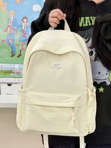 Minimalistischer einfarbiger Canvas Rucksack Student Schultasche Grossraum Detail