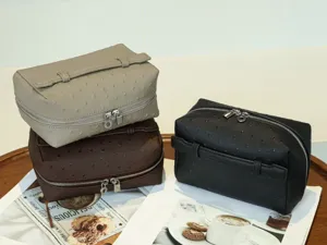 Δερμάτινο τσαντάκι καλλυντικών με μοτίβο στρουθοκαμήλου, φορητός οργανωτής ταξιδιού.