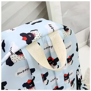 Light blue cute cartoon puppy print backpack for student daily use casual school bags