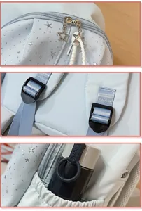 Cute star print casual backpack for women, large capacity student school bag with durable zippers.
