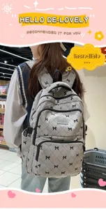 Korean style fashion versatile cute bow corduroy backpack student school bag casual daypack
