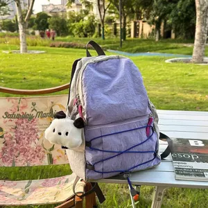Casual mini outdoor backpack, lightweight patchwork design with elastic cord and zip pocket.