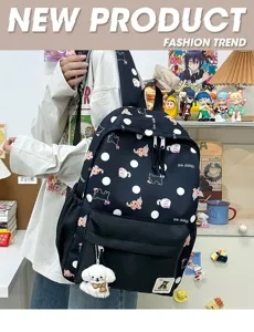 Zaino in tela a pois stile cartone animato giapponese carino grande capacità per studenti.