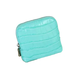 Mint green crocodile pattern leather coin purse zipper jewelry pouch portable card holder