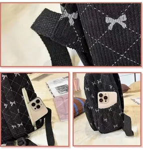 Korean style versatile plaid backpack women sweet bow design casual student schoolbag