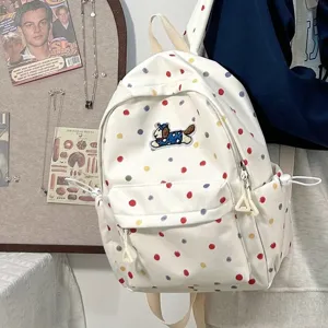 Süßer koreanischer Cartoon-Hund Rucksack mit bunten Punkten für Schule und Freizeit.