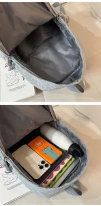 Sac à dos minimaliste unicolore de grande capacité style coréen pour femmes vue détaillée