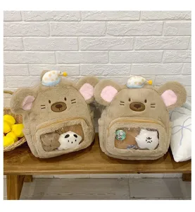 Zaino criceto in peluche carino finestra trasparente borsa ita per uso quotidiano e decora
