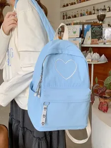 Light blue simple heart backpack large capacity casual student schoolbag daily travel bag