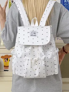 Zaino carino a pois con fiocco stile coreano da donna, borsa casual alla moda per scuola.