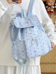 Zaino grazioso a pois con fiocco da donna, borsa scolastica elegante dal design dolce.