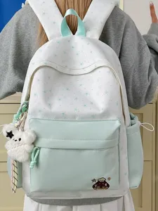 Korean style star pattern school backpack for women, cute large capacity college student bag.