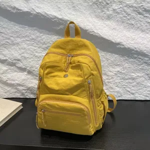 Casual minimalist yellow nylon backpack large capacity travel school daypack for daily commute