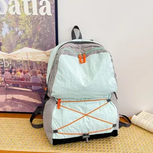 Zaino da trekking bicolore con coulisse stile casual borsa grande capacità per donne universitarie