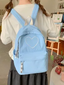 Korean style minimalist heart backpack large capacity student casual school bag light blue