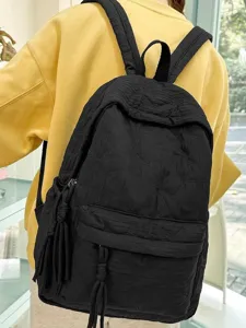 Sac à dos matelassé noir pour femme motif étoile, grand sac d'école décontracté.
