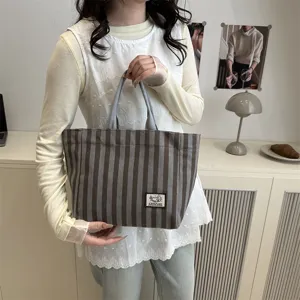 Casual Striped Corduroy Tote Bag for Women Large Capacity Daily Commuter Shoulder Bags