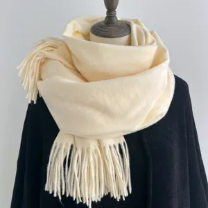 Bufanda de Imitación de Cachemira de Color Sólido para Mujeres Hombres Invierno Gruesa Cálida Chal con Borlas Calentador de Cuello Suave Accesorios Moda Unisex
