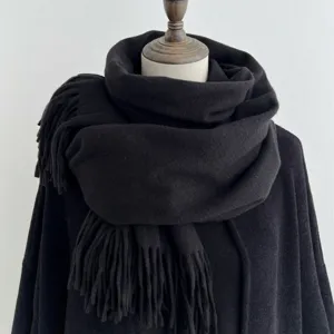 Bufanda de invierno negra lisa de imitación cachemira para parejas, chal grueso y cálido.