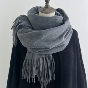 Bufanda de flecos de imitación cachemira lisa de invierno, chal cálido y grueso para parejas.