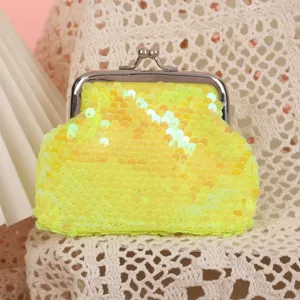 Niños lindo monedero de lentejuelas cierre de beso amarillo amarillo mini bolso mano 1pc