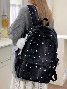 Japanese Ins Cartoon Star Print Backpack Large Capacity Student School Bag Casual Cute Travel Bookbag For Women