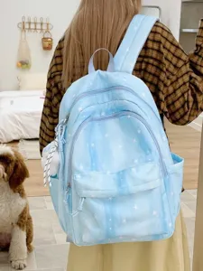 Cute Japanese style star print backpack for women, large capacity school bookbag casual daily use.