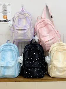 Cute star pattern student backpack large capacity casual aesthetic school bag for women multi colors