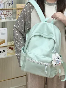 Sac à dos uni minimaliste coréen jolie bordure en dentelle grande capacité vert menthe