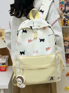 Zaino carino con stampa gatto stile giapponese, grande capacità per borsa scolastica.