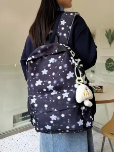 Sac a dos imprime etoiles mignon pour femmes, grand cartable etudiant, sac casual quotidien.