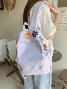 Casual cute floral embroidery backpack for student large capacity school daypack bag