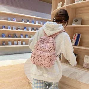 Sweet cute corduroy backpack for women, bow pattern school bookbag, large capacity pink rucksack.